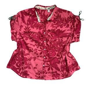 Izod Cotton Poplin Button Up Pink Womens 3X Casual Preppy Tropical Resort Travel